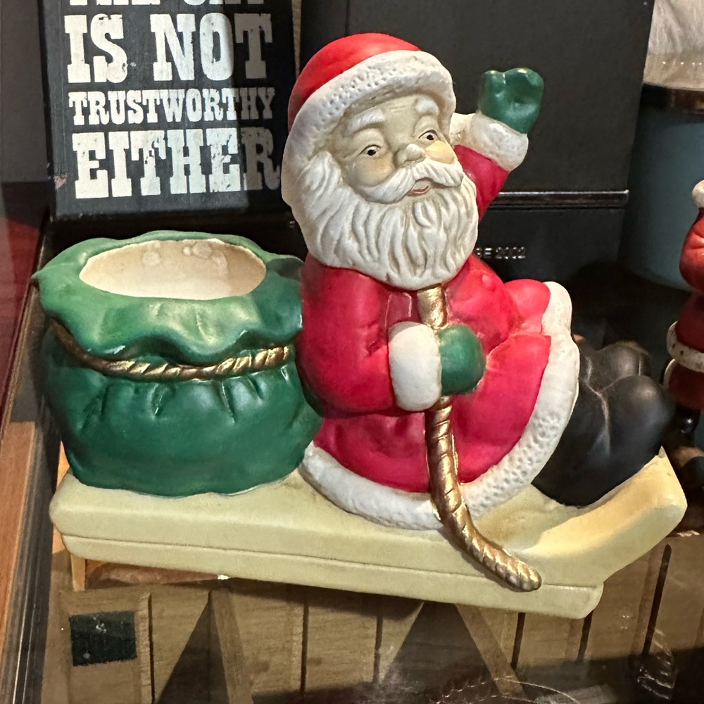 Vintage Partylite Santa with sack and Sleigh candle holder